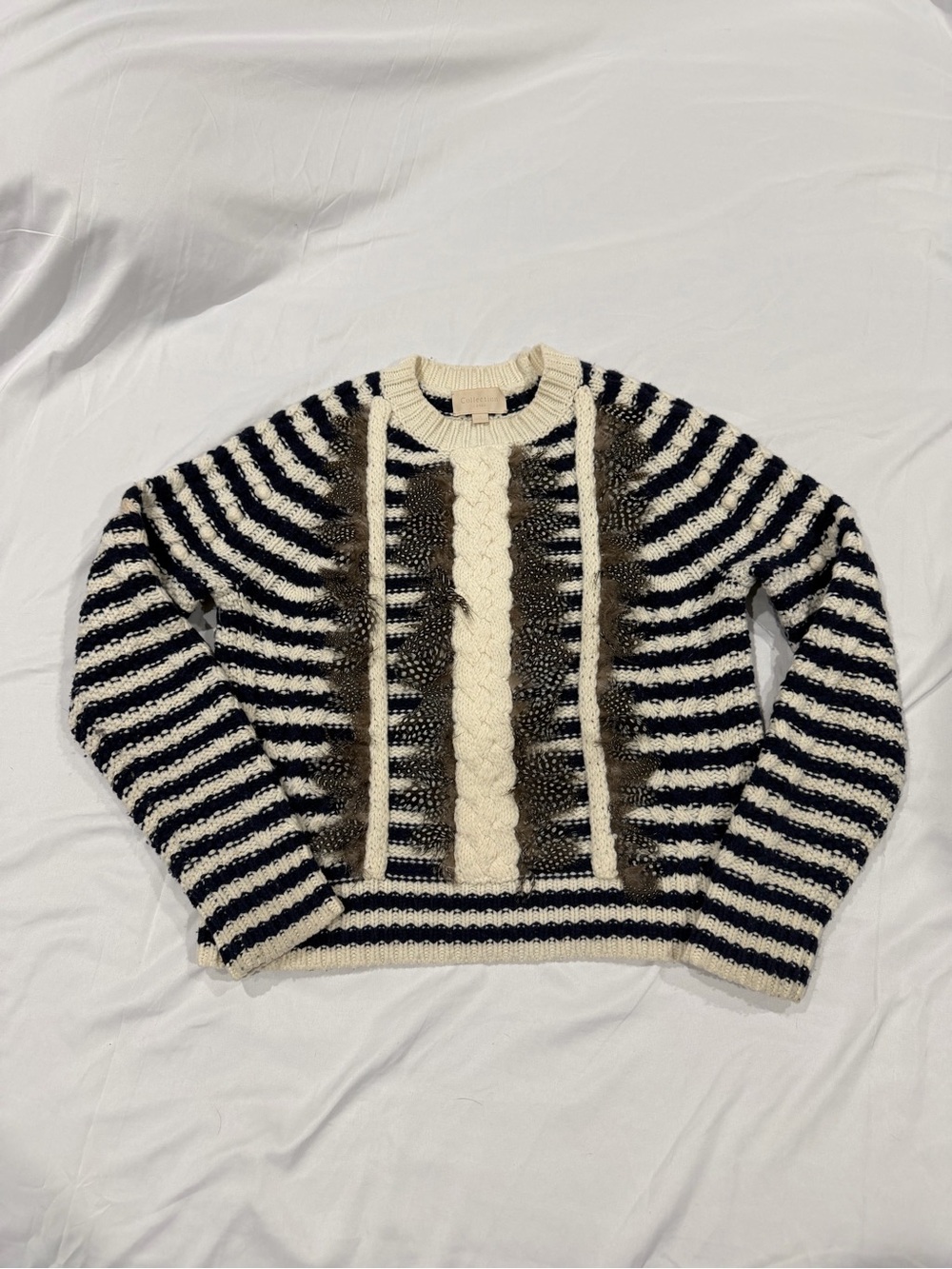 J. Crew Collection Feather, Cable-Front Crewneck Sweater